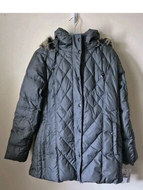 London Fog XL Women's Down Coat Jacket Quilted Puffer Diamond Titanium NWT $280